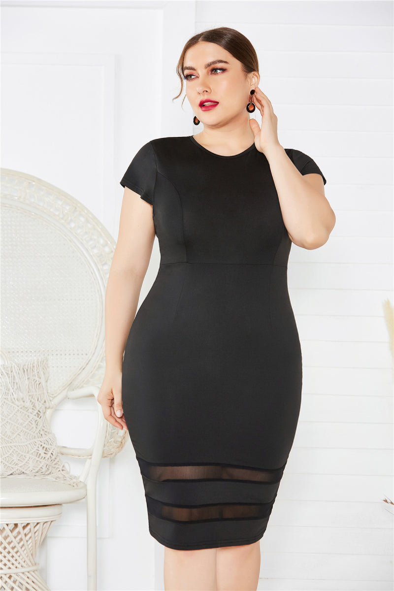 Plus Size Mesh Detail Midi Dress-Jewearrings