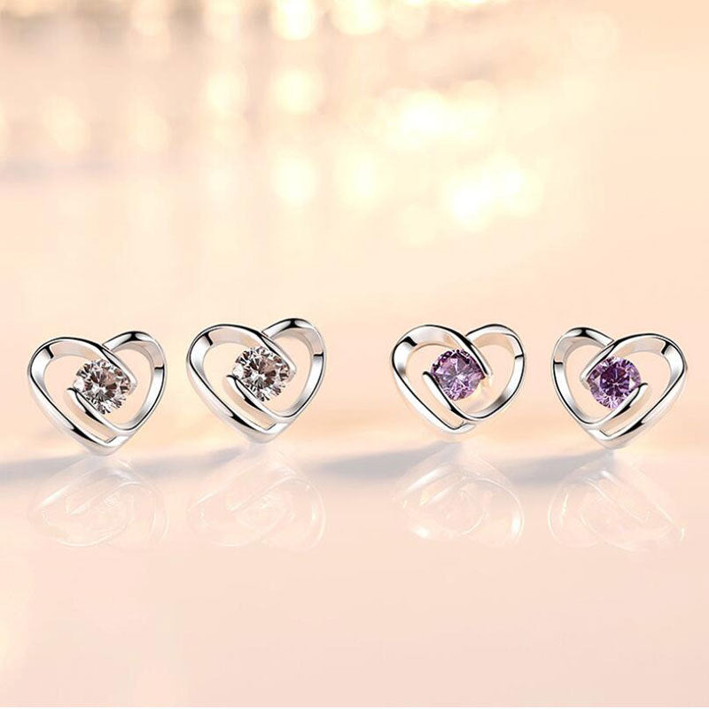 Simple Ear Jewelry Silver-plated Female Earrings Fashion Korean Style Heart-to-heart Earrings Women-Jewearrings