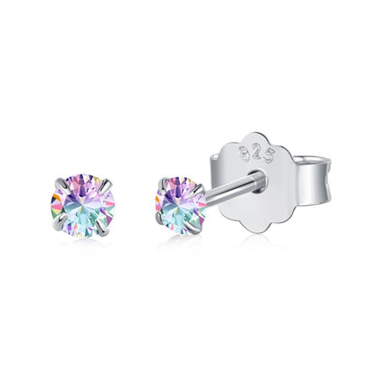 Sterling Silver Small Refined And Simple Color Zircon Stud Earrings-Jewearrings