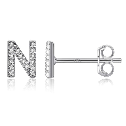 Simple Rhinestone Silver Needle English Alphabet Letter Earrings-Jewearrings