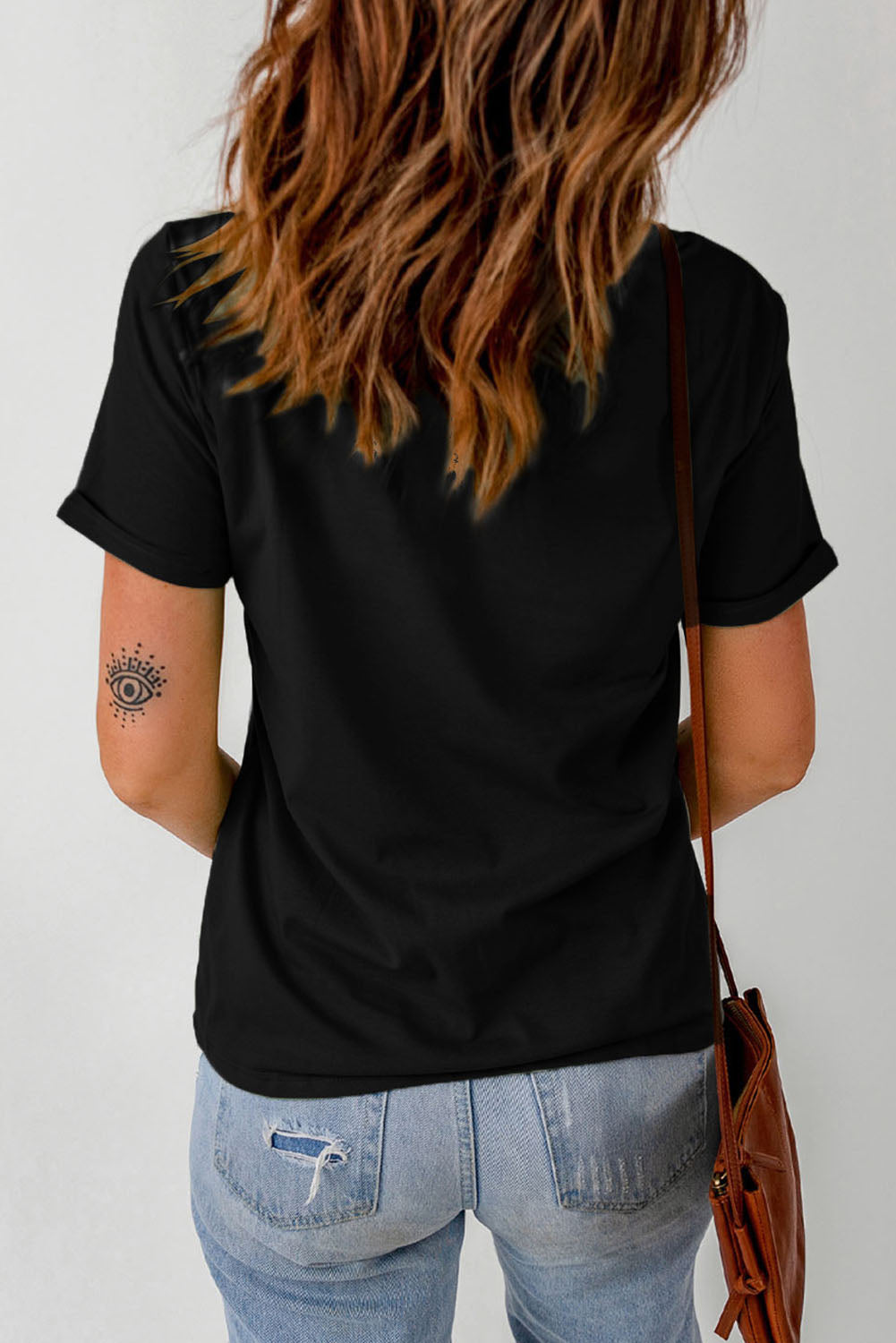 Slogan Graphic Cuffed Sleeve Tee-Jewearrings