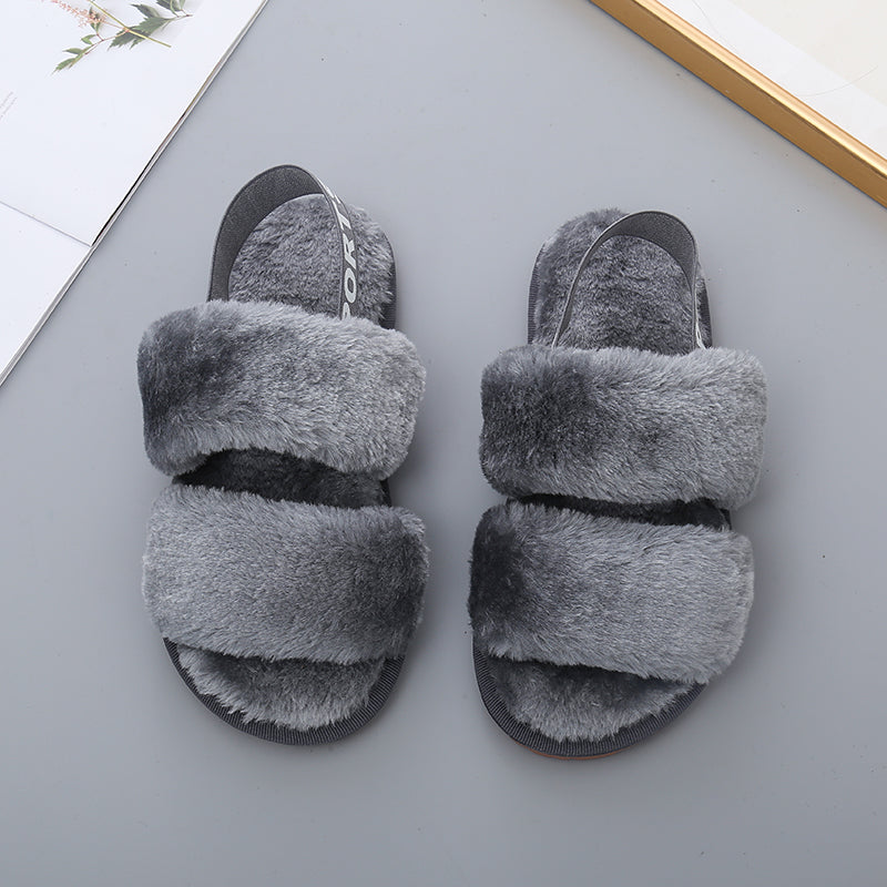 Faux Fur Open Toe Slippers-Jewearrings