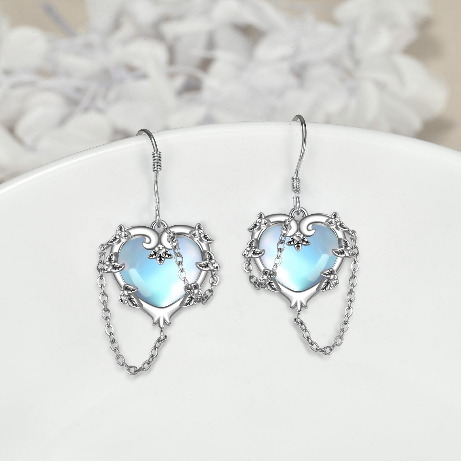 Witches Heart Moonstone Earrings 925 Sterling Silver Jewelry for Women-Jewearrings