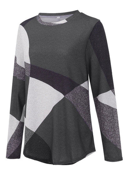 Geometric Round Neck Long Sleeve T-Shirt-Jewearrings