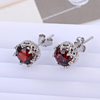 Natural Ruby Colored Round Sterling Silver Earrings-Jewearrings