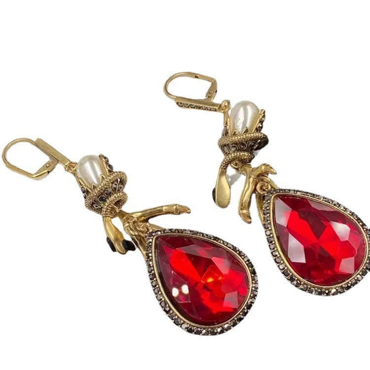 Women's Pearl Rhinestone With Ruby Earrings-Jewearrings