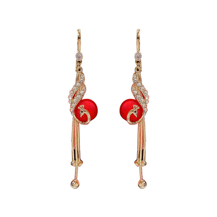 Phoenix Tassel Earrings Long Red Pearl-Jewearrings