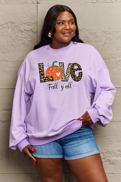 Simply Love Full Size LOVE FALL Y'ALL Graphic Sweatshirt-Jewearrings