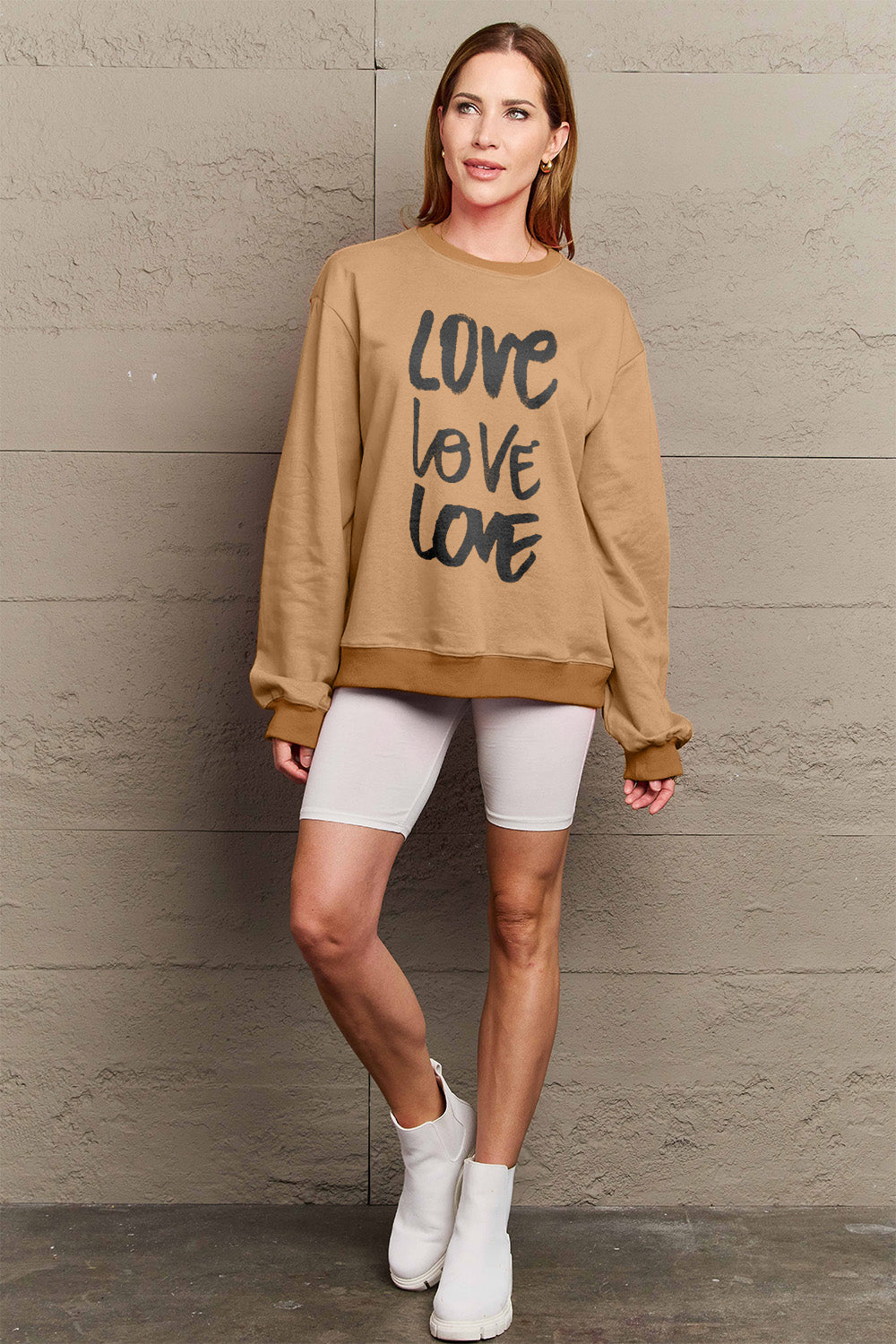 Simply Love Full Size LOVE Round Neck Sweatshirt-Jewearrings