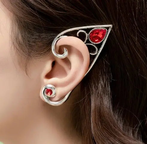 Fairy Ear Cuff Earring Red Crystal-Jewearrings