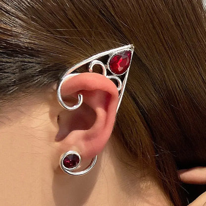 Fairy Ear Cuff Earring Red Crystal-Jewearrings