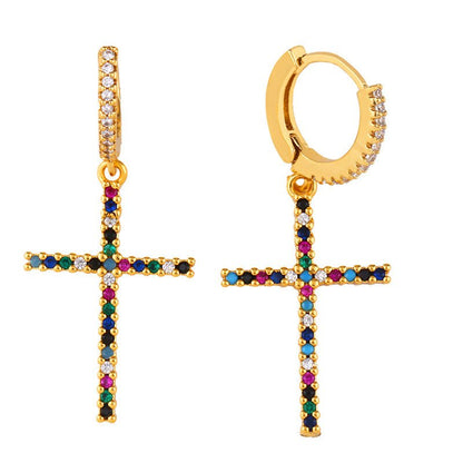 Fancy diamond cross earrings earrings-Jewearrings