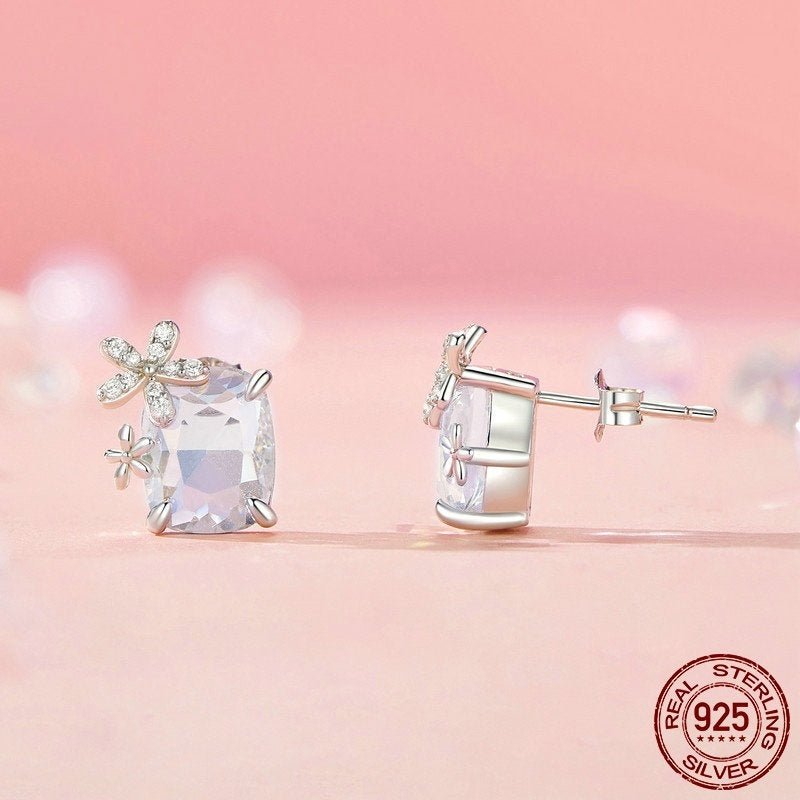 Fantasy Flower Main Stone Stud Earrings For Women Colorful Shining Exquisite Luxury 925 Sterling Silver Stud Earrings-Jewearrings