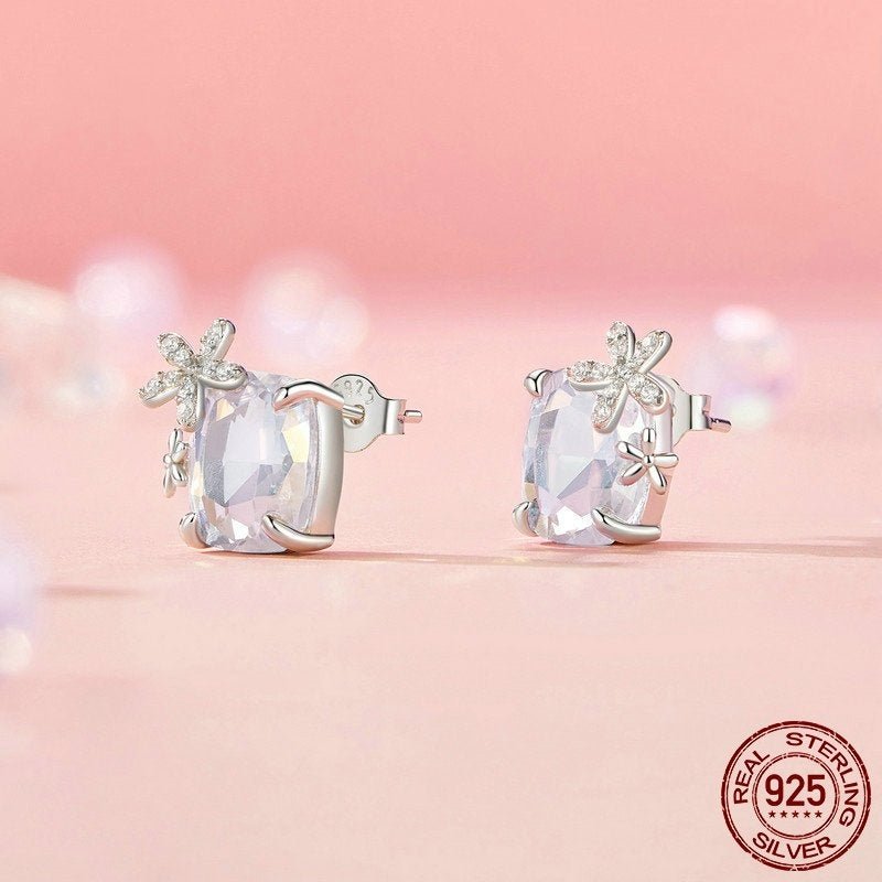 Fantasy Flower Main Stone Stud Earrings For Women Colorful Shining Exquisite Luxury 925 Sterling Silver Stud Earrings-Jewearrings