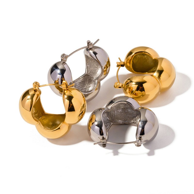 Fashion 18K Gold Stainless Steel Three Hemisphere Earrings-Jewearrings