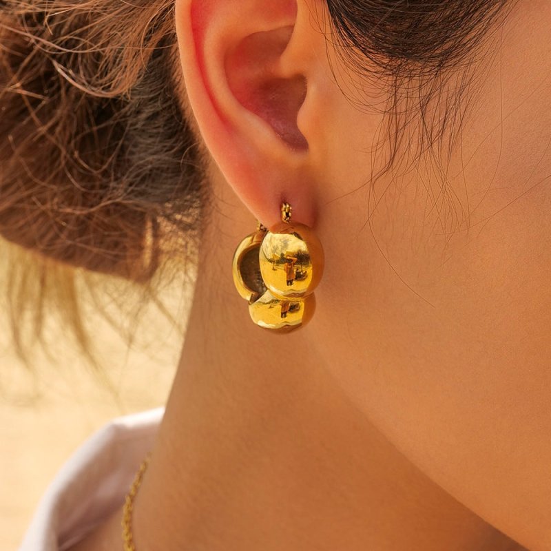 Fashion 18K Gold Stainless Steel Three Hemisphere Earrings-Jewearrings