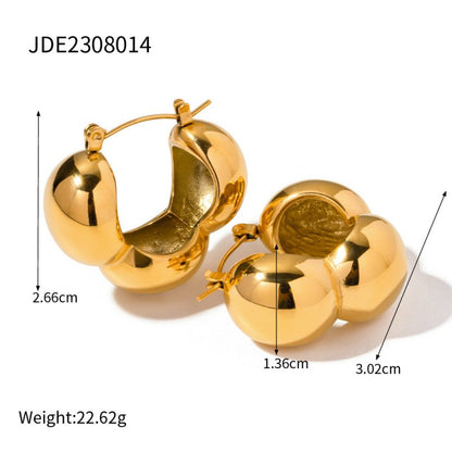 Fashion 18K Gold Stainless Steel Three Hemisphere Earrings-Jewearrings