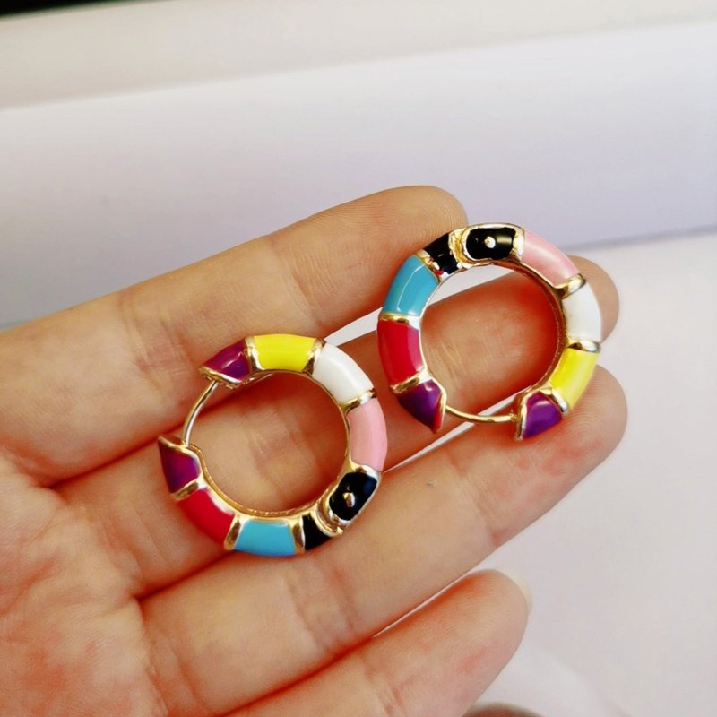 Fashion All-Match Color Painting Oil Ear Hoop Earrings Women-Jewearrings