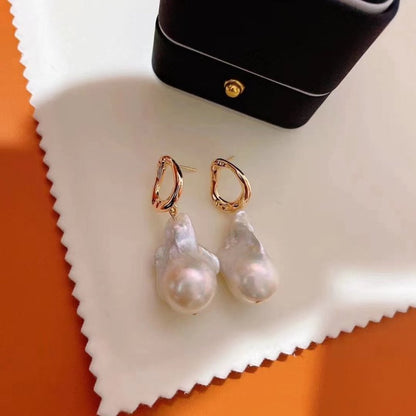 Fashion Big Baroque Pearl Earrings-Jewearrings