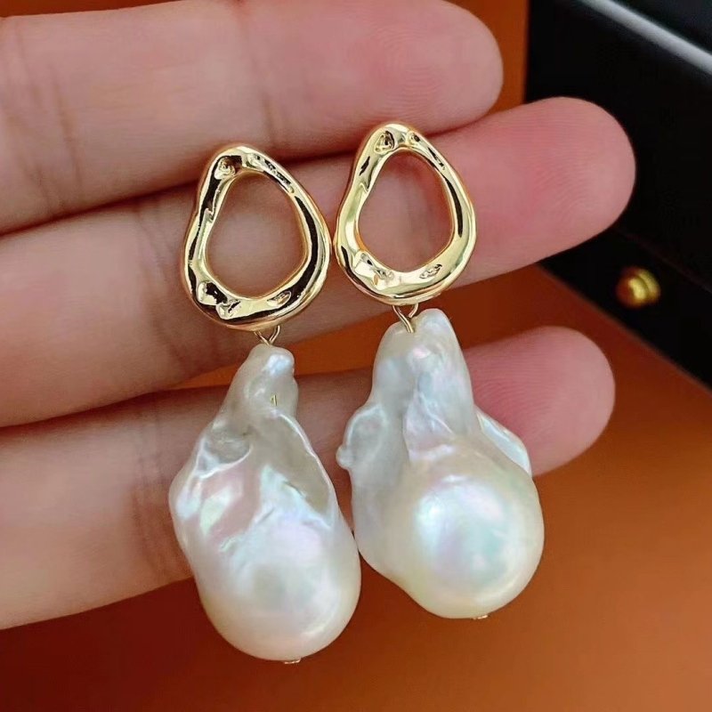 Fashion Big Baroque Pearl Earrings-Jewearrings