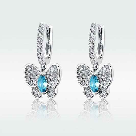 Fashion Blue Crystal Platinum Plated Earrings-Jewearrings