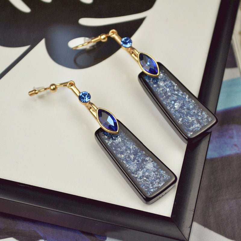 Fashion Blue Resin Earrings, Women's Long Diamond-studded Earrings-Jewearrings