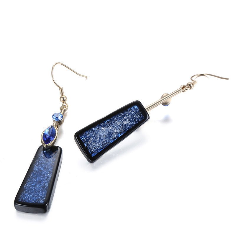 Fashion Blue Resin Earrings, Women's Long Diamond-studded Earrings-Jewearrings