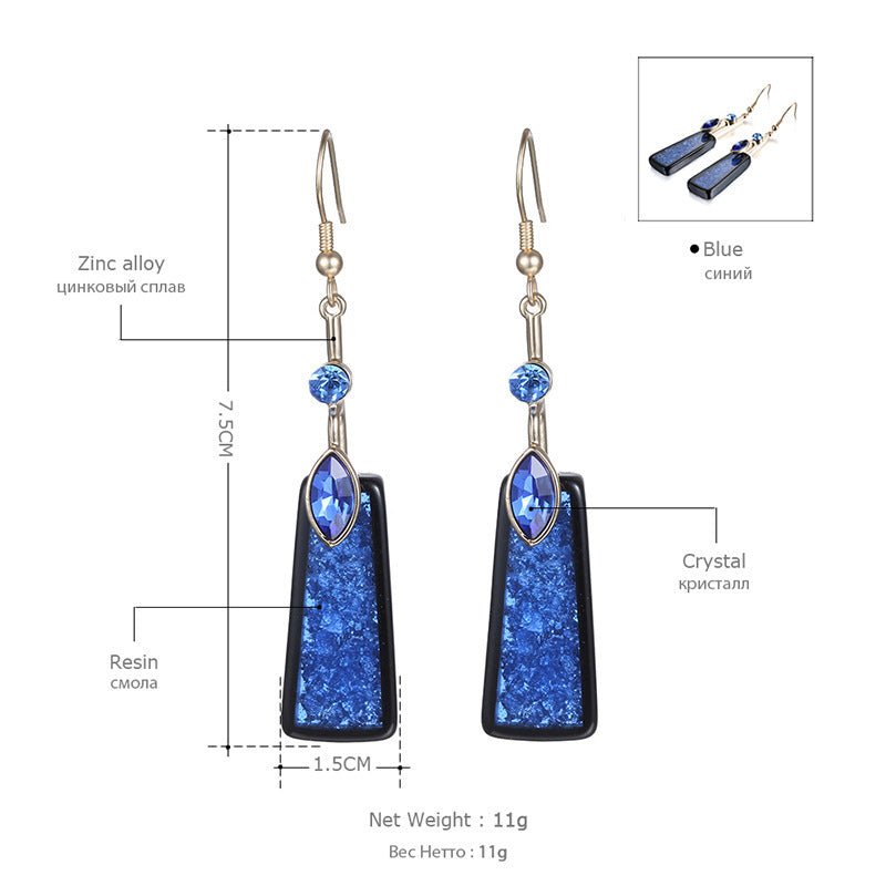 Fashion Blue Resin Earrings, Women's Long Diamond-studded Earrings-Jewearrings