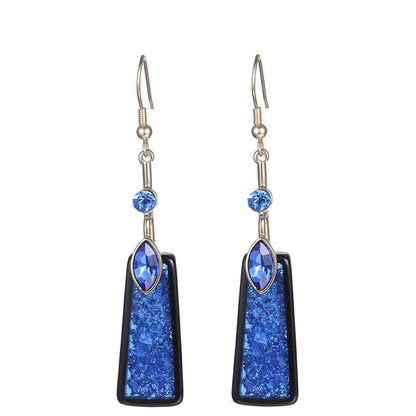 Fashion Blue Resin Earrings, Women's Long Diamond-studded Earrings-Jewearrings