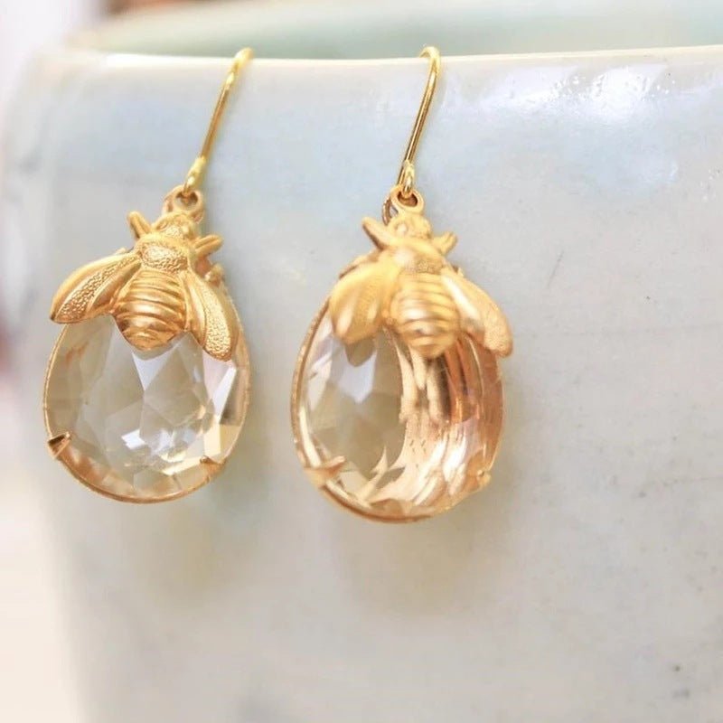 Fashion Bumblebee Drop Earrings Crystal Clear-Jewearrings