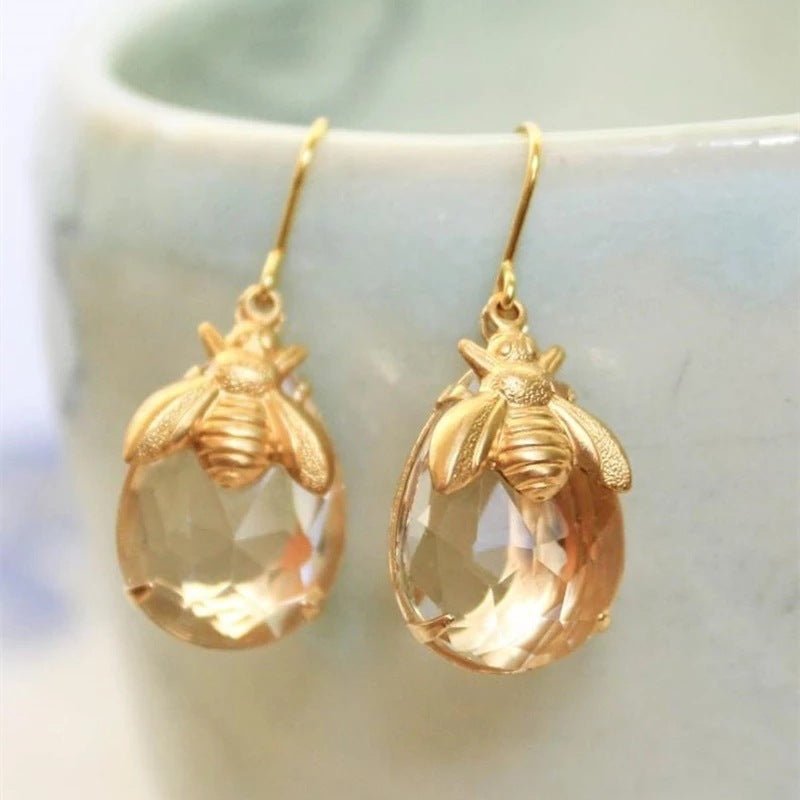 Fashion Bumblebee Drop Earrings Crystal Clear-Jewearrings