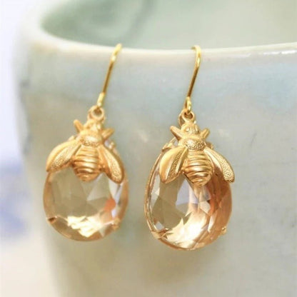 Fashion Bumblebee Drop Earrings Crystal Clear-Jewearrings