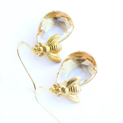 Fashion Bumblebee Drop Earrings Crystal Clear-Jewearrings