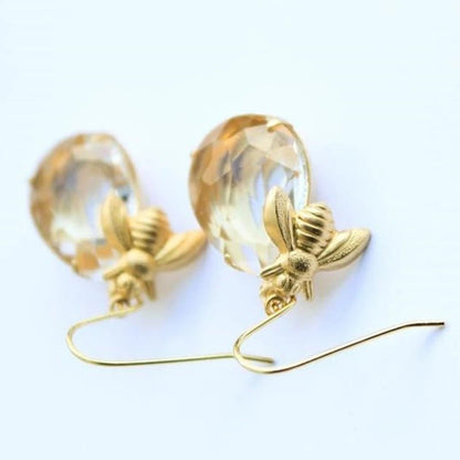 Fashion Bumblebee Drop Earrings Crystal Clear-Jewearrings