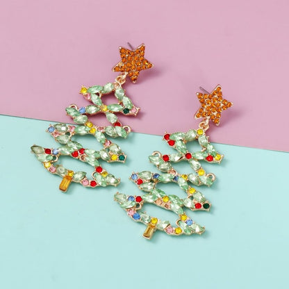 Fashion Christmas Tree Diamond Stud Earrings-Jewearrings