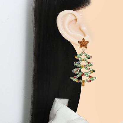 Fashion Christmas Tree Diamond Stud Earrings-Jewearrings