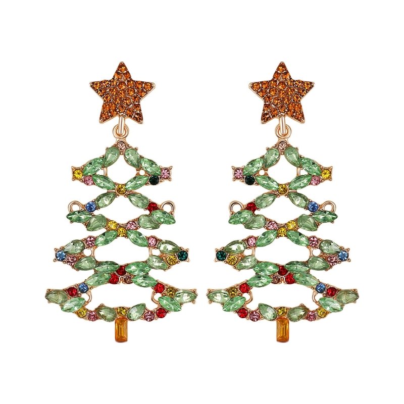 Fashion Christmas Tree Diamond Stud Earrings-Jewearrings