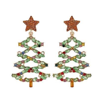 Fashion Christmas Tree Diamond Stud Earrings-Jewearrings