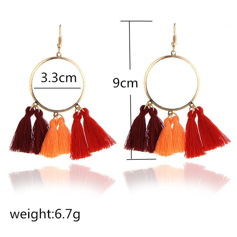 Fashion Creative Ethnic Style Bohemian Tassel Big Hoop Earrings-Jewearrings