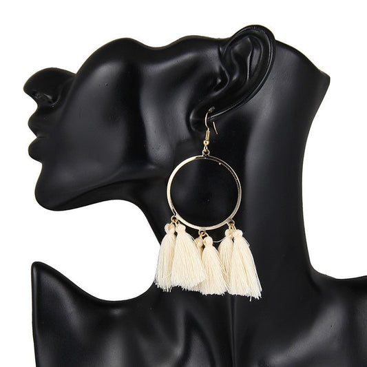 Fashion Creative Ethnic Style Bohemian Tassel Big Hoop Earrings-Jewearrings