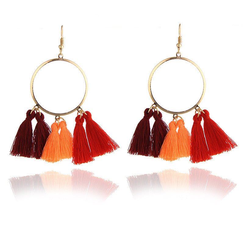 Fashion Creative Ethnic Style Bohemian Tassel Big Hoop Earrings-Jewearrings