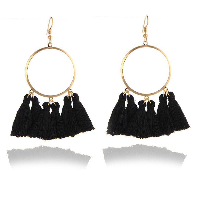 Fashion Creative Ethnic Style Bohemian Tassel Big Hoop Earrings-Jewearrings