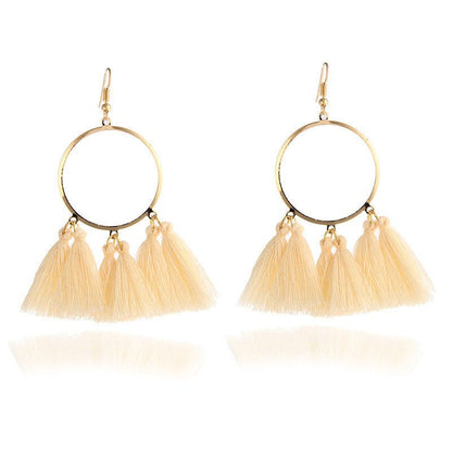 Fashion Creative Ethnic Style Bohemian Tassel Big Hoop Earrings-Jewearrings