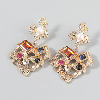 Fashion Design Alloy Inlaid Pearl And Diamond Acrylic Geometric Earrings-Jewearrings