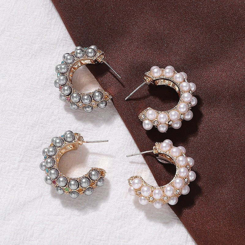 Fashion Diamond Pearl Stud Earrings-Jewearrings