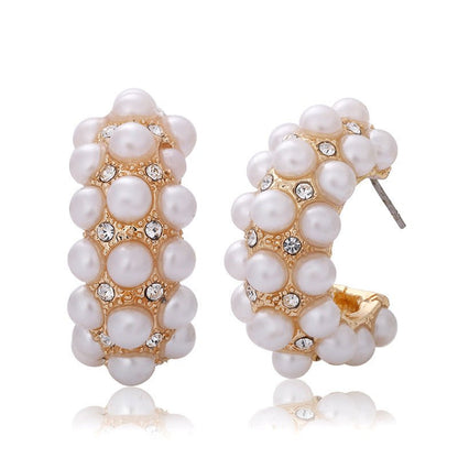 Fashion Diamond Pearl Stud Earrings-Jewearrings