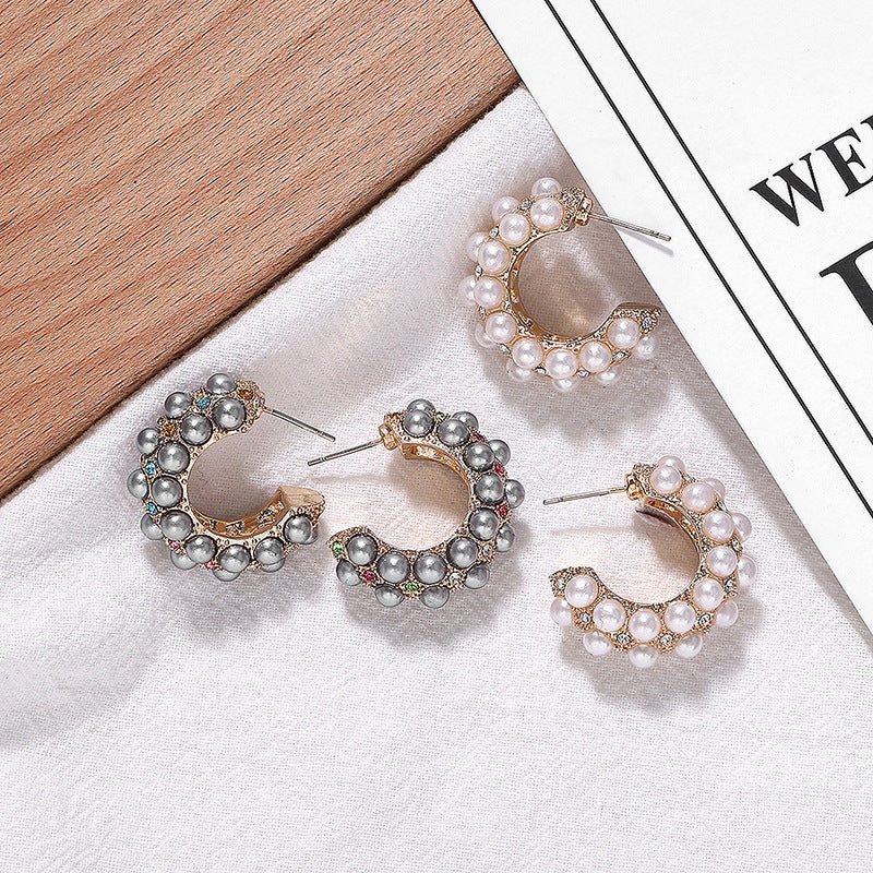 Fashion Diamond Pearl Stud Earrings-Jewearrings