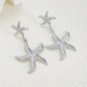 Fashion Diamond Starfish Shell Pearl Earrings-Jewearrings