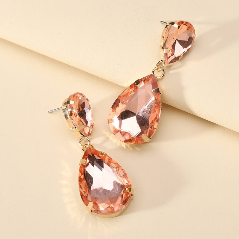 Fashion Drop Shape Colored Clear Glass Crystal Earrings-Jewearrings