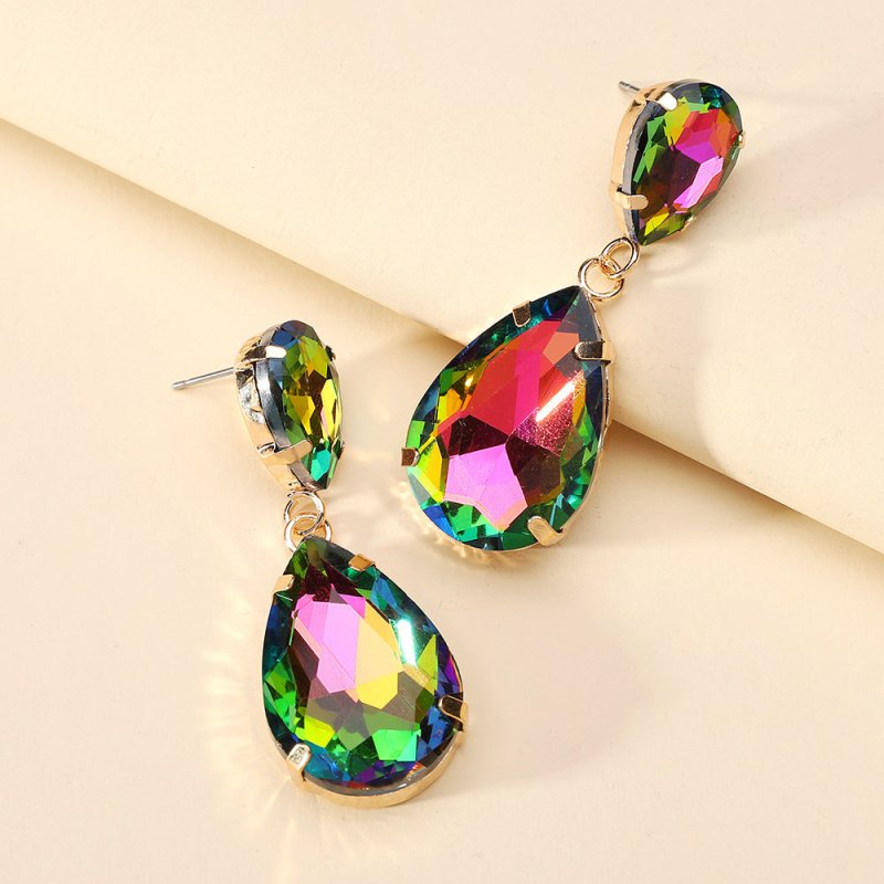 Fashion Drop Shape Colored Clear Glass Crystal Earrings-Jewearrings